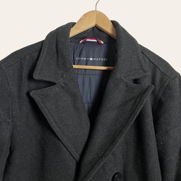 Tommy Hilfiger Men’s Black Wool Blend Insulated Double Breasted Pea Coat M - Picture 3 of 9